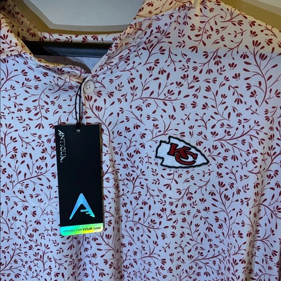Antigua KC Chiefs White and Red Floral Polo Shirt 2XL - Picture 2 of 7
